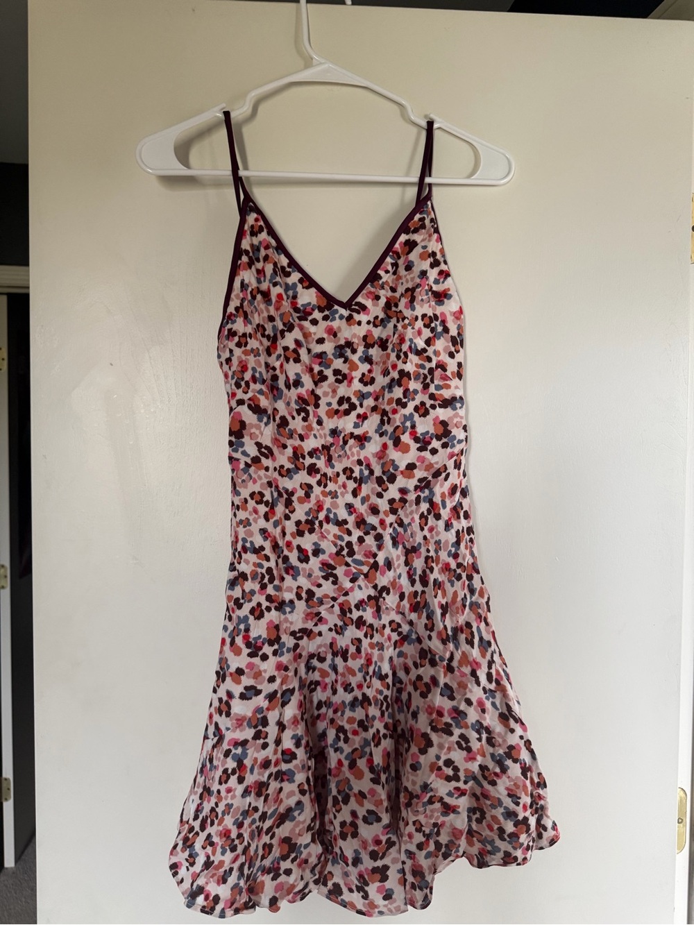 Gap Floral Pink Burgundy Cami Slip Mini Dress V-Neck Spaghetti Strap Size XS